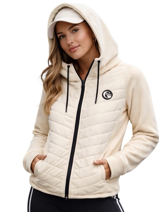 ZYIA Jackets & Blazers - Zyia Active Quilted Hybrid Jacket Fleece Hoodie Size XL Cream